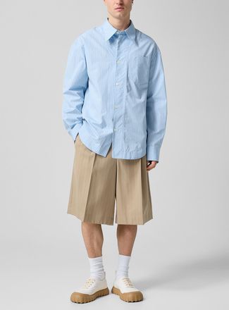 Ami Mens Banker stripes pleated pure wool Bermuda short