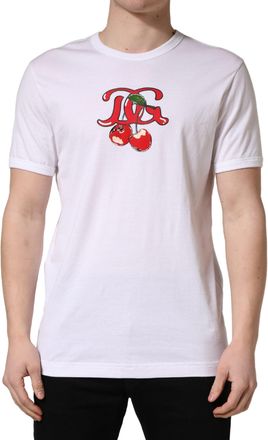 Dolce & Gabbana Mens White Dg Cherries Cotton Crew Neck T-Shirt