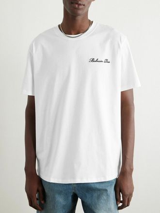 Balmain Mens Logo Embroidered T-Shirt in White Cotton - Size Small