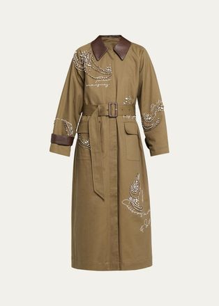 Cinq &agrave; Sept Almina Embellished Embroidered Trench Coat