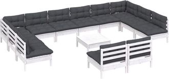 vidaXL Muebles De Jard&iacute;n 13 Pzas Y Cojines Blanco Madera Maciza Pino Vidaxl