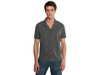 John Varvatos Cillian Camp Collar Shirts Mens Clothing Black : 2XL, Elastane/Polyester/Viscose