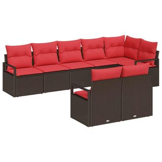 vidaXL Juego De Sof&aacute; 8 Pcs Marr&oacute;n Rat&aacute;n Sint&eacute;tico Vidaxl