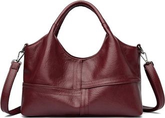 Generic Womens Vintage PU Tote Bag, Solid Color Top-Handle Bag, Large Capacity, Applies to Office Commute, Errands, Daily Matching and Outings (burgundy,28 * 