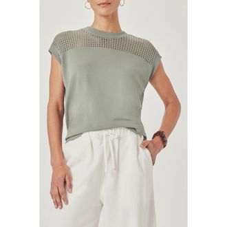 Splendid Jada Pointelle Cap Sleeve T-Shirt in Eucalyptus Green at Nordstrom, Size Small