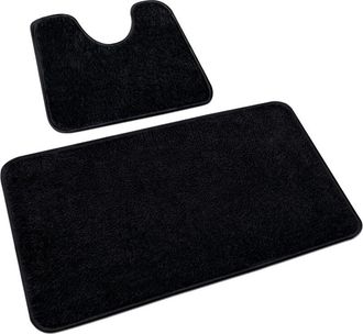 OEM Juego De 2 Alfombrillas De Ba&ntilde;o, De Microfibra Suave, Con Borde Elevado, Antideslizantes, Lavables, Negras, 50 X 80 Cm + 50 X 40 Cm