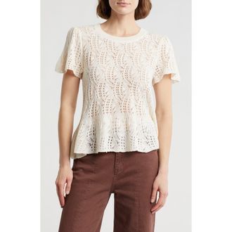 Daniel Rainn Openwork Peplum Top in Ivory at Nordstrom Rack, Size X-Small