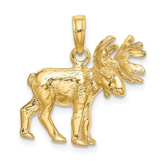 Diamond2Deal 14k Yellow Gold 3-D Textured Moose Charm Pendant