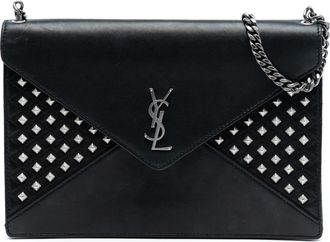Saint Laurent Pre-owned Womens Quilted Lambskin Studded Monogram Gaby Shoulder Bag - Black Leather - One Size