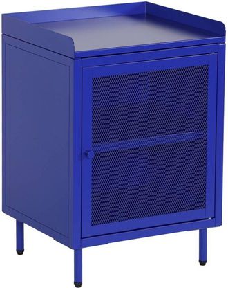 Sweeek Industrial blue metal bedside table with 1 mesh door, 40 x 37 x 58,5 cm - Ohio