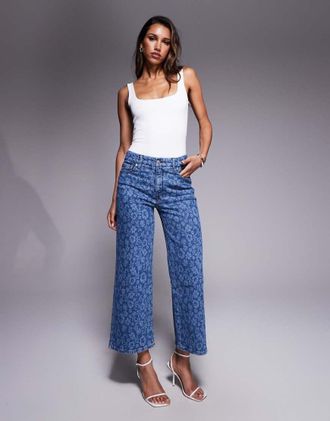 Good American Good Waist - Jeans palazzo alla caviglia a fiori di ibisco-Rosa