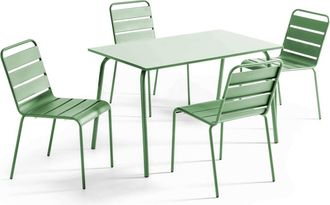 Oviala Mesa de jard&iacute;n de metal y conjunto de 4 sillas en verde cactus