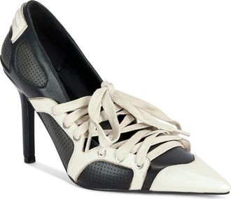 Azalea Wang Firestring Pointed Toe Pump in Black Cream at Nordstrom, Size 7.5