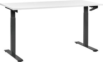 Beliani Escritorio De Altura Regulable Manualmente Oficina Moderna Patas Cuadradas 160 X 72 Cm Tablero Blanco Soporte De Acero Negro Destines