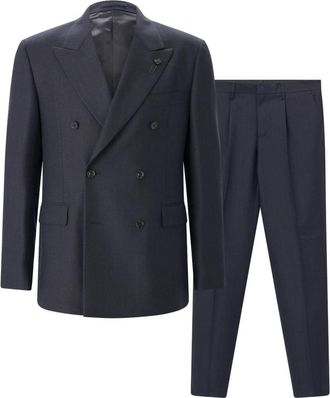 Lardini Double Breasted Suit - Heren - Business pakken - Zwart - 3XL - Wol - Kostuums