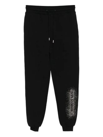 Karl Lagerfeld logo rhinestone-embellished sweatpants - women - Cotton - M - Black
