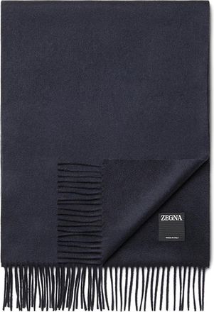Ermenegildo Zegna Donkerblauwe Cashmere Sjaal met Franjes - Heren - Wintersjaals - Blauw - ONE Size - Leer - Accessoires