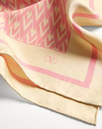 Valentino Garavani Foulard Toute La V In Seta Donna CREMA/ROSA UNI