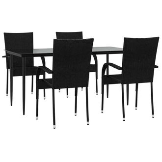 Berkfield Home Beautiful 5 Piece Garden Dining Set Black Poly Rattan