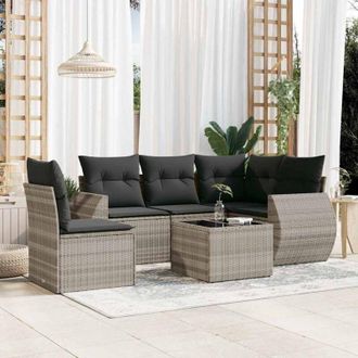 vidaXL Vidaxl - Set De Sof&aacute;s De Jard&iacute;n 6 Pzas Y Cojines Rat&aacute;n Sint&eacute;tico Gris