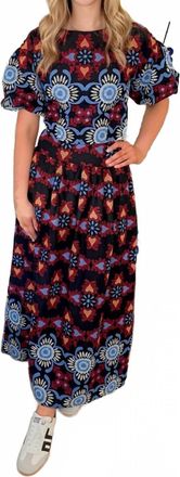 Ciebon Womens Embroidered Puff Sleeve Top In Navy Multi