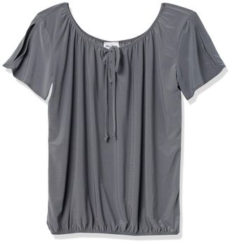 Star Vixen Womens Slit Sleeve Peasant Top Blouse, Charcoal, Large