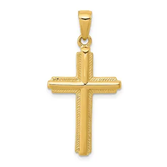Diamond2Deal 10k Yellow Gold Cross with Striped Border Pendant