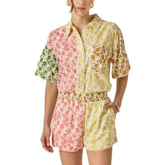 English Factory Colorblock Lace Trim Shirt in Multi at Nordstrom, Size X-Small