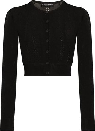 Dolce & Gabbana Zwarte Cropped Cardigan Sweaters - Dames - Vesten - Zwart - XL - Truien & Vesten