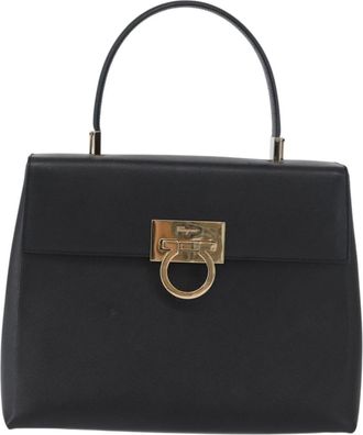 Ferragamo Gancini Handbag Leather Black Leather Handbag (Pre-Owned)