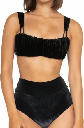 Montce Swim Womens Added Coverage High Rise Bikini Bottom In Black Velvet
