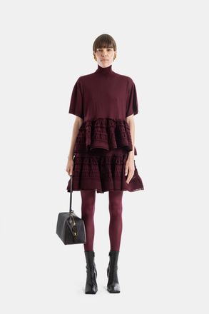 Alaia Womens Ruffle Mini Skirt Bordeaux Virgin Wool Red