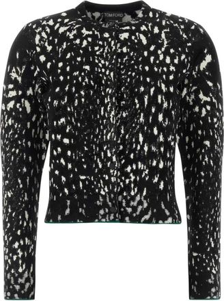 Tom Ford Lynx Jacquard Velvet Crewneck Cardigan - Dames - Vesten - Zwart - M - Polyester - Truien & Vesten