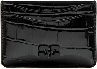 Ganni Bou Crocodile-effect Patent Leather Card Holder - Black - One Size