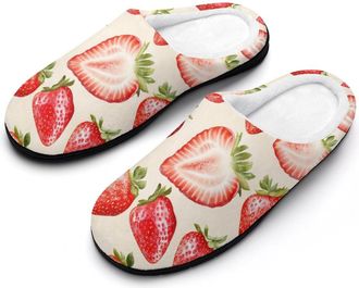 Generic Strawberry Fruit Fashion Cotton Slippers for Women Memory Foam House Slippers Non-Slip House Bedroom Shoes