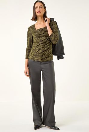 Roman Cowl Neck Jacquard Stretch Top