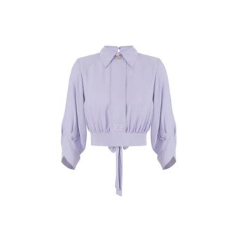 Elisabetta Franchi Shirts, female, Purple, Size: S Georgette Blouse with Sash Belt