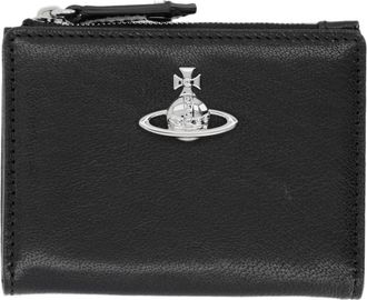 Vivienne Westwood Sleek Rectangular Black Calf Leather Wallet with Zip-Around Closure