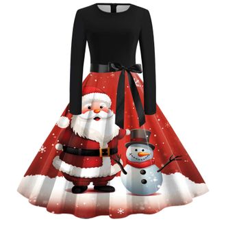 Generic Christmas Dress Women Cocktail Dresses for Winter Party UK Vintage Light Up Hat Tshirts Casual Santa Claus Costume Ladies Womens Xmas The Knee Length 