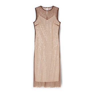 Motivi Geborduurd Tule Kokermodel Jurk - Dames - Casual kleedjes - Bruin - S - Tule - Kleedjes