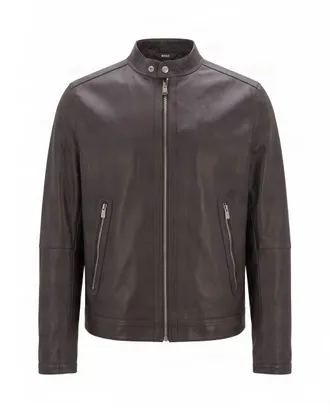 BOSS Leather Effect Jacket With Zip Closure And Shirt Collar