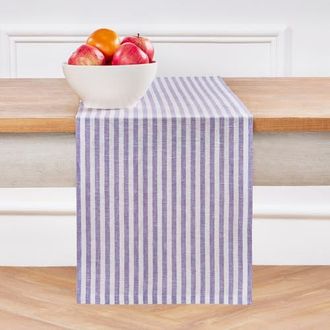 Solino Home Linen Table Runner for Dining Table, Holiday and Everyday Table Decor - Amalfi Stripe in Violet And White at Nordstrom, Size Xx-Small