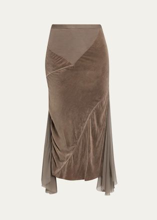 Rick Owens Mixed-Media Sliced Patchwork Midi Skirt