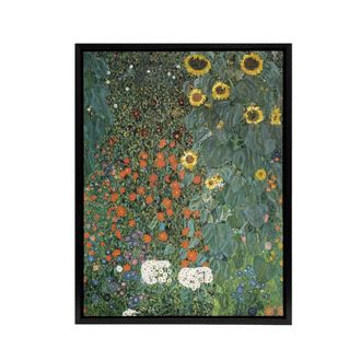 Artery8 Farm Garden with Sunflowers Framed Canvas Wall Art Print Gustav Klimt in Green | Size: W24 x H32