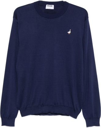 Moschino Fine-Knit Silk and Nylon Sweater with Goose Embroidery