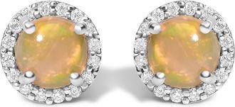 House of Brilliance 10K Gold Gemstone and 1/6 Cttw Diamond Halo Stud Earring