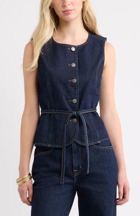 Treasure & Bond Tie Waist Denim Vest in Indigo Rinse at Nordstrom, Size Xx-Small