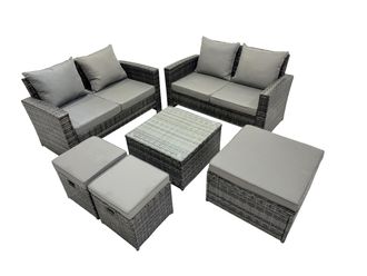 Fimous Lounge Double Seat Sofa Coffee Table Set with 3 Stools in Dark Grey