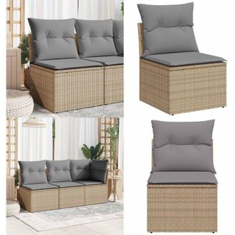 vidaXL Divano Giardino Senza Braccioli con Cuscini Beige in Polyrattan - Divano senza braccioli - Cuscino da seduta