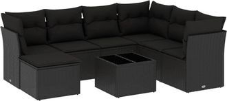 vidaXL Set De Sof&aacute;s De Jard&iacute;n 8 Piezas Y Cojines Rat&aacute;n Sint&eacute;tico Negro Vidaxl